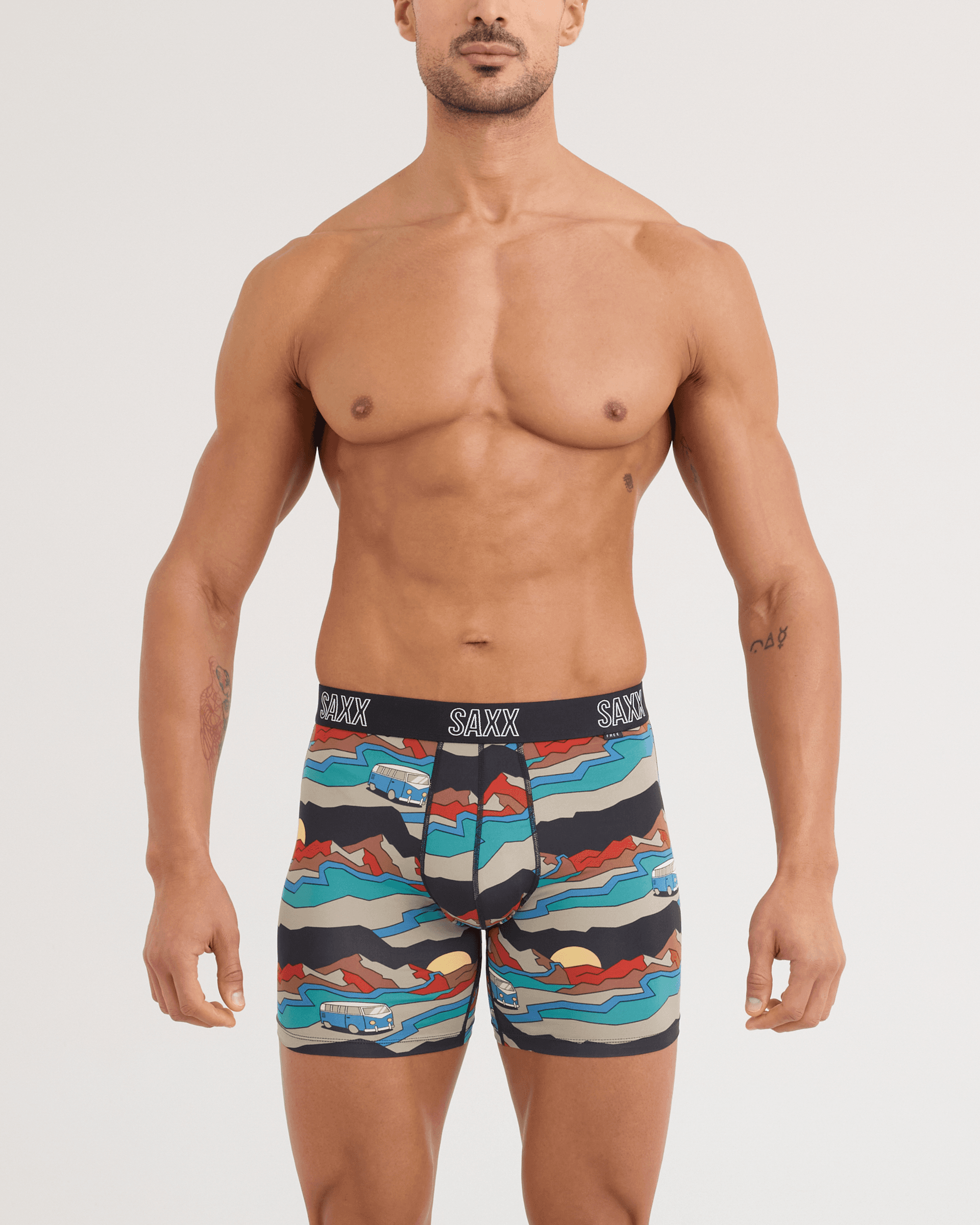 Front - Model wearing DropTemp All Day Cooling Boxer Brief in Cabin Fever-Black