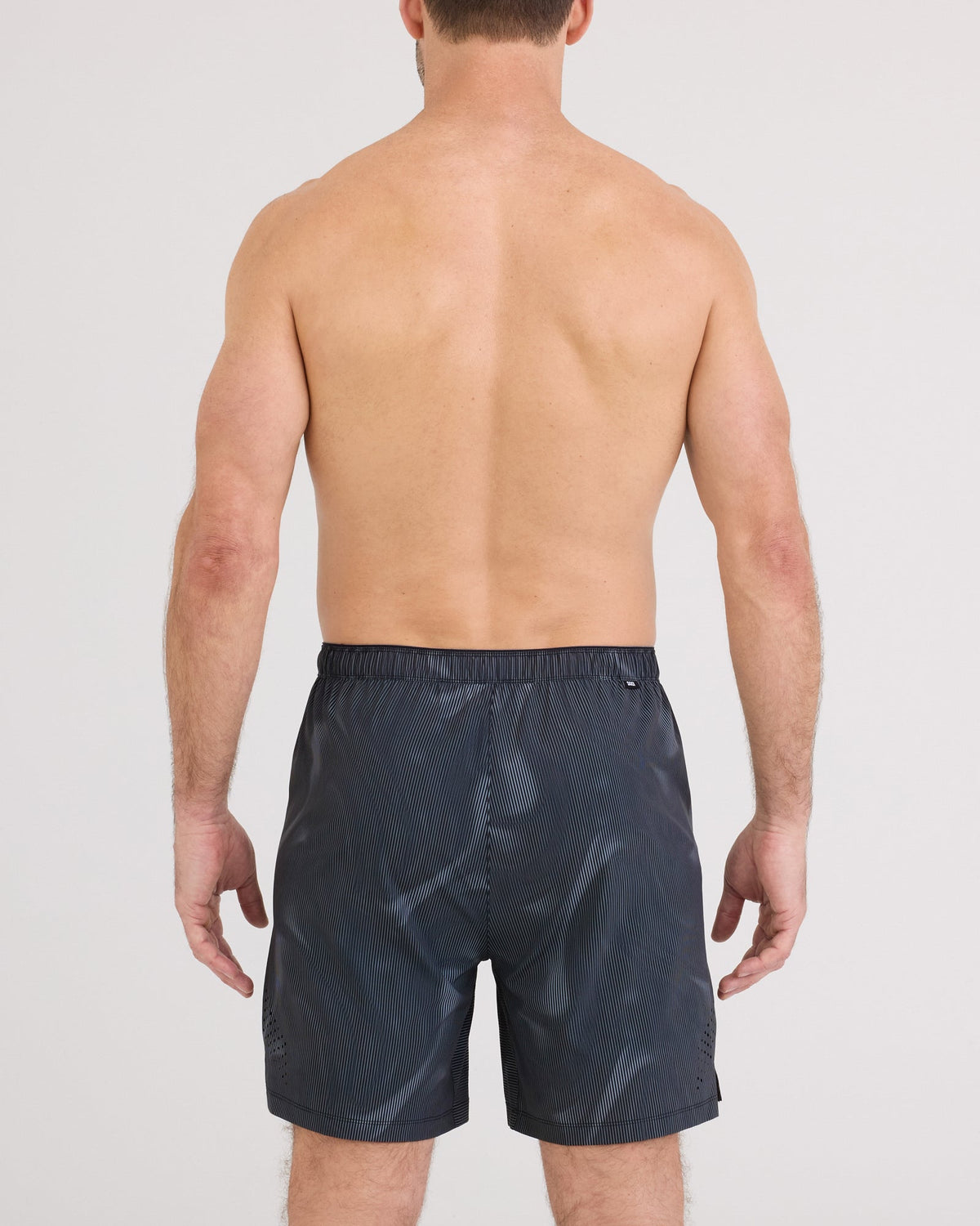 Back - Model wearing Power Moves Short 7" in Smoke Camo-Dark Charcoal