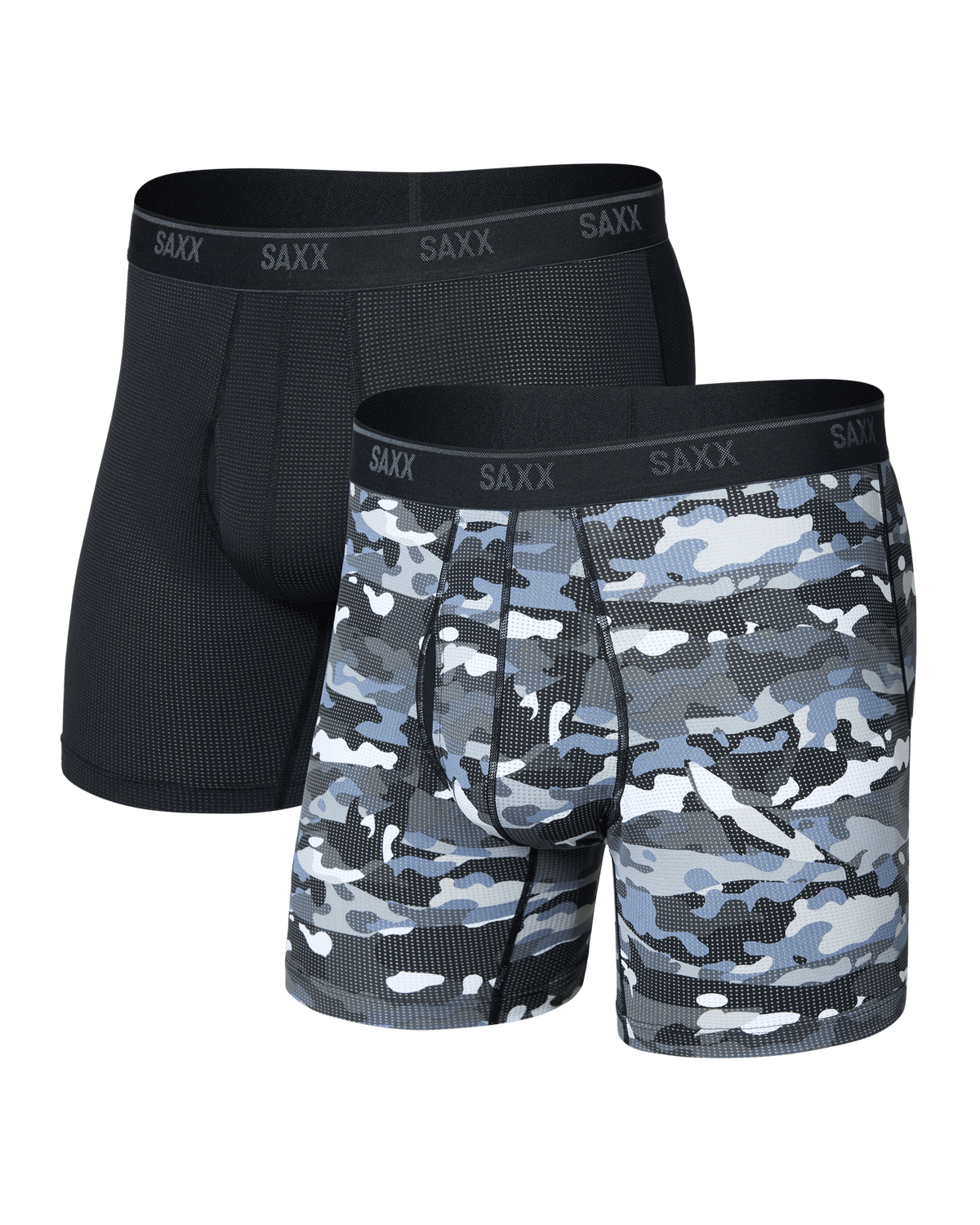 Front of Quest Quick-Dry Mesh Boxer Brief 2 Pack in Killer Kamo/Black