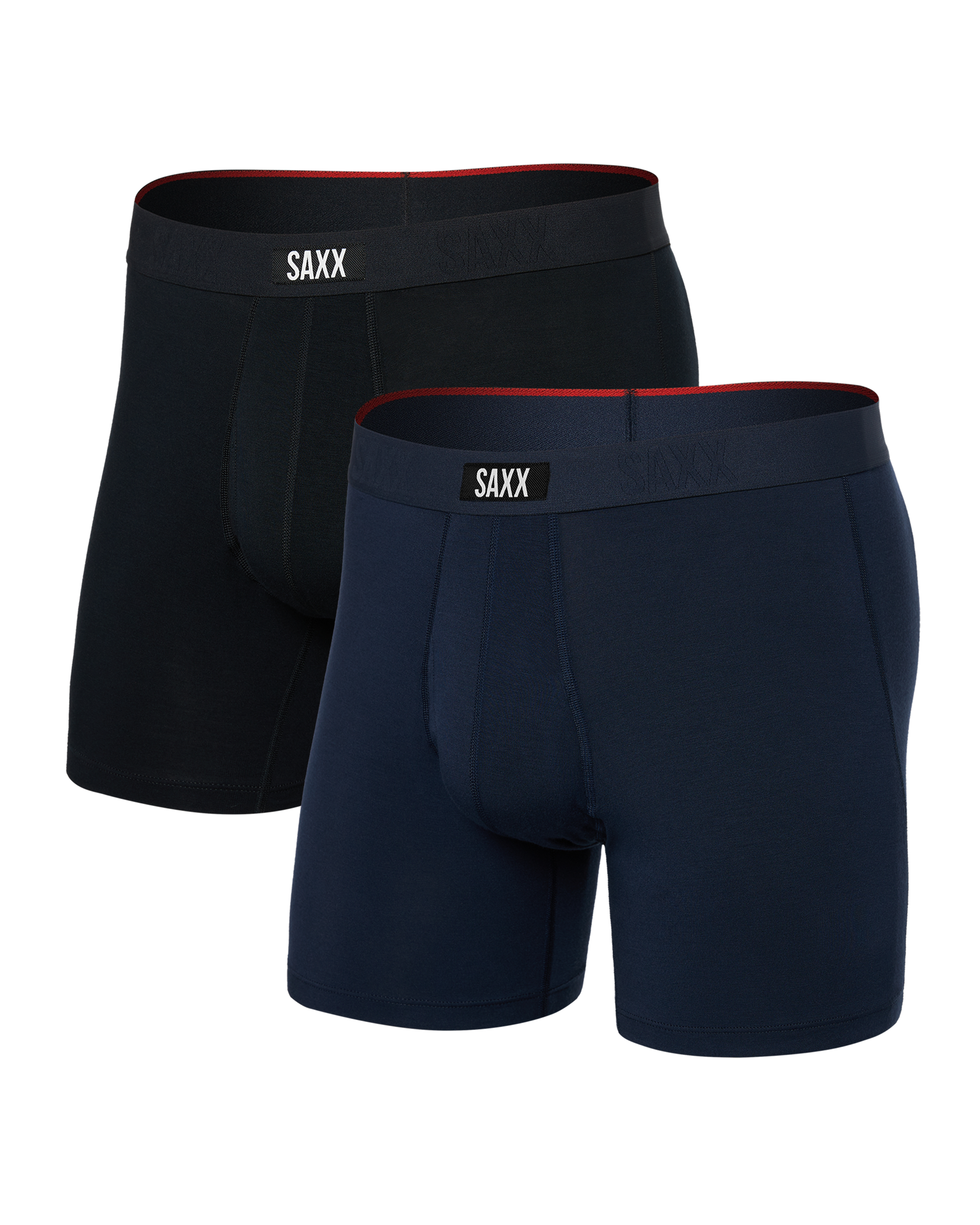 Front of Vibe Xtra Soft Comfort Boxer Brief Fly 2 Pack in Black/Navy