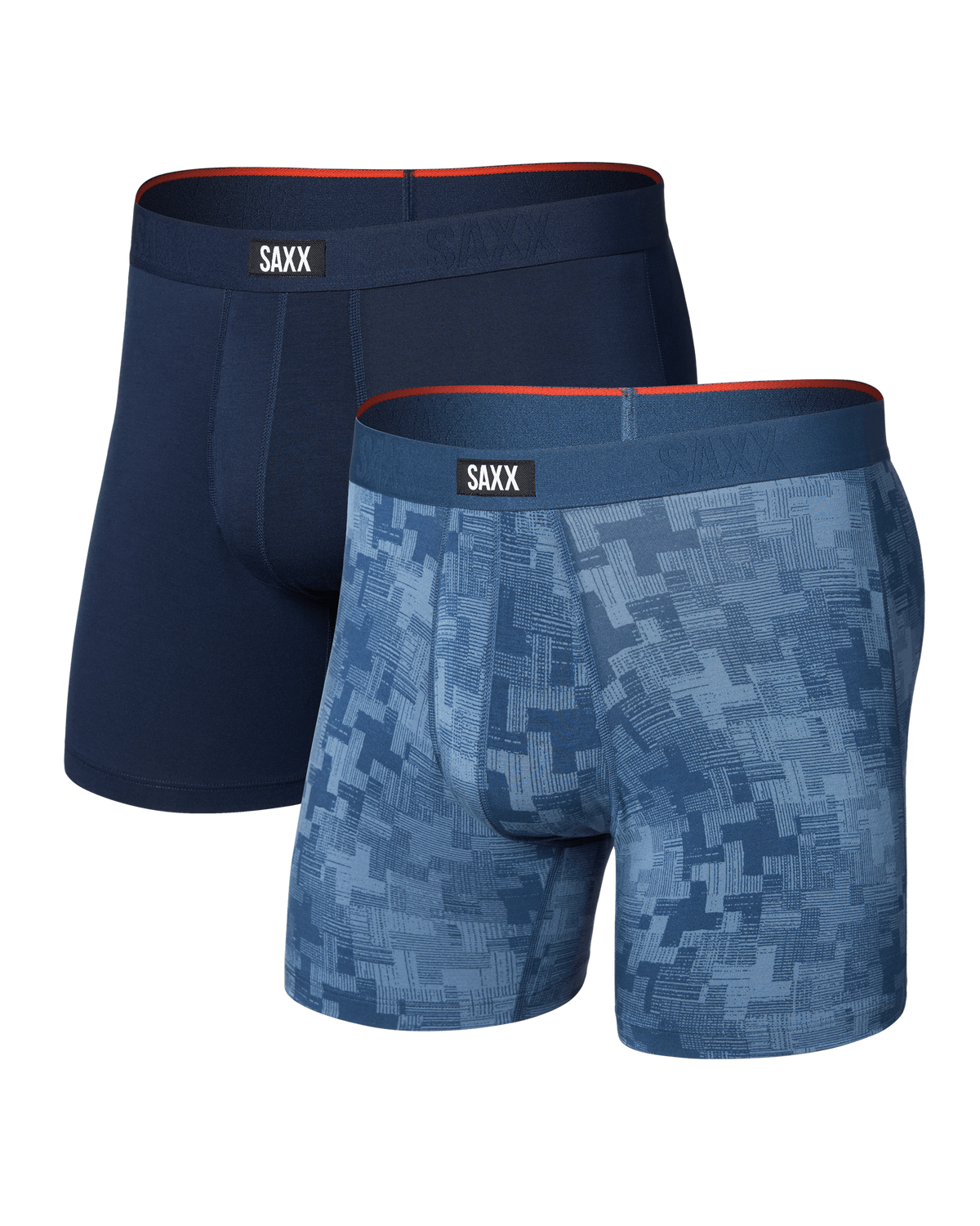 Front of Vibe Xtra Soft Comfort Boxer Brief 2 Pack in Frenetic Tweed/Maritime