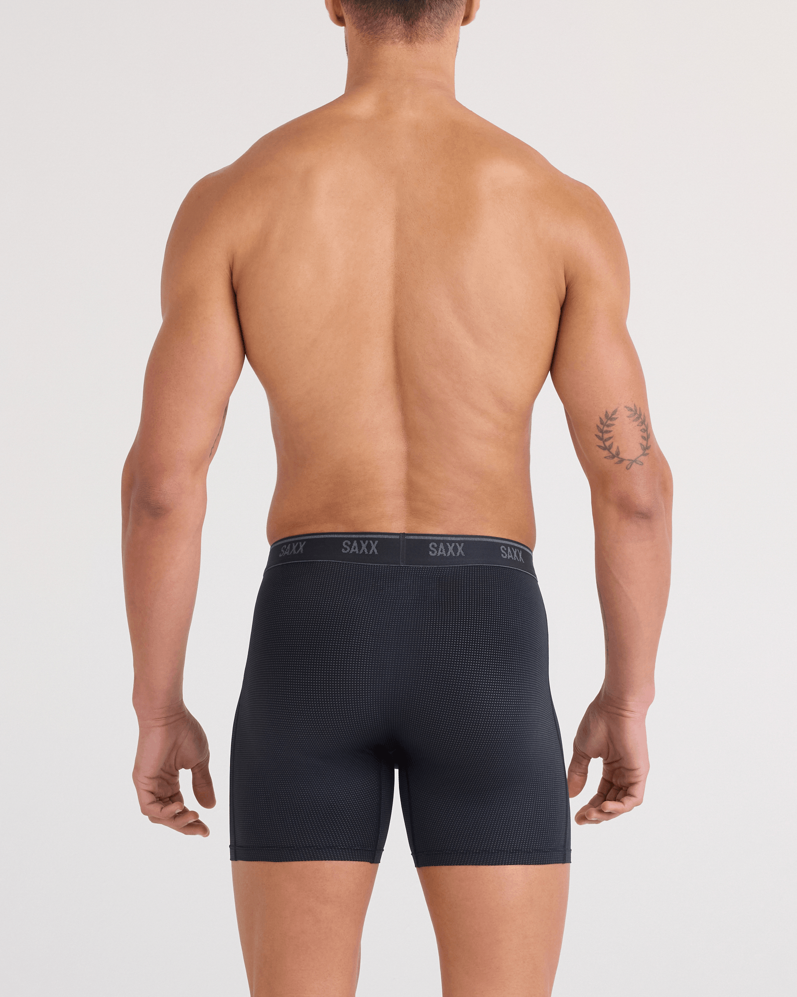Back - Model wearing Quest Quick-Dry Mesh Boxer Brief Fly 3 Pack in Black/Turbulence/Maritime