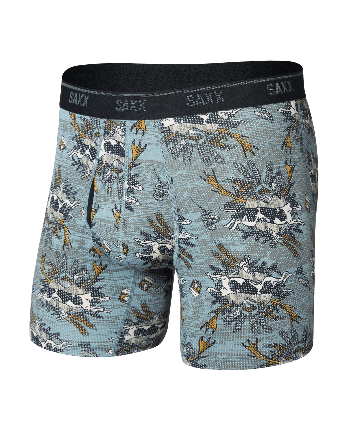Front of Quest Quick-Dry Mesh Boxer Brief in Hunting Lodge-Silver Pine