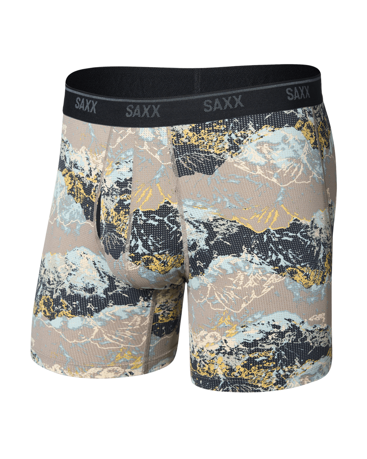 Front of Quest Quick-Dry Mesh Boxer Brief in Summits-Cinder