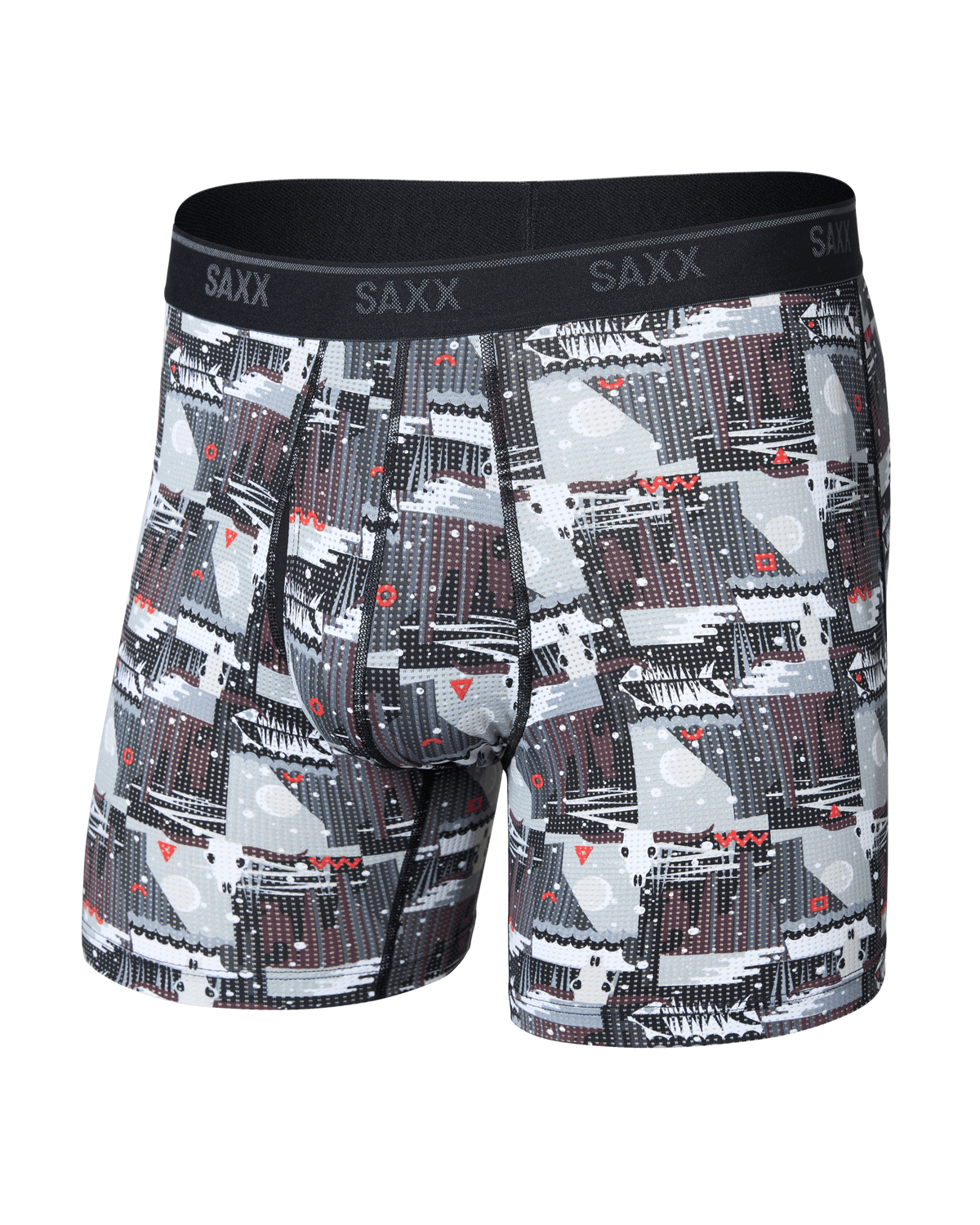 Front of Quest Quick-Dry Mesh Boxer Brief in Winter Trek-Black