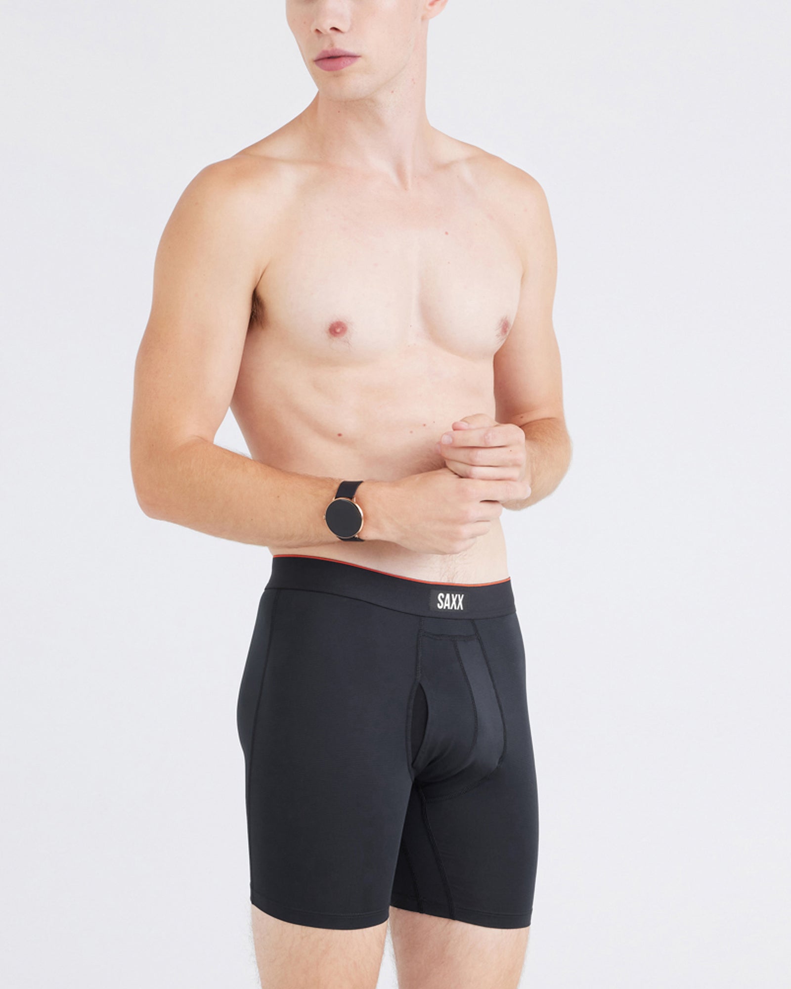 Front - Model wearing Multi-Sport Mesh Boxer Brief in Black