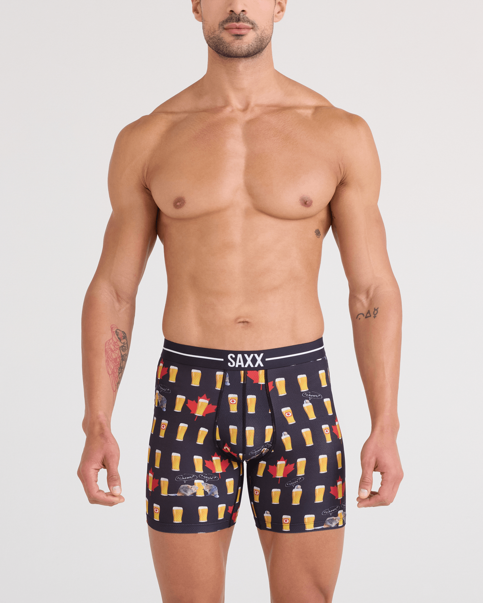 Front - Model wearing Volt Breathable Mesh Boxer Brief in Cheers Canada-Black