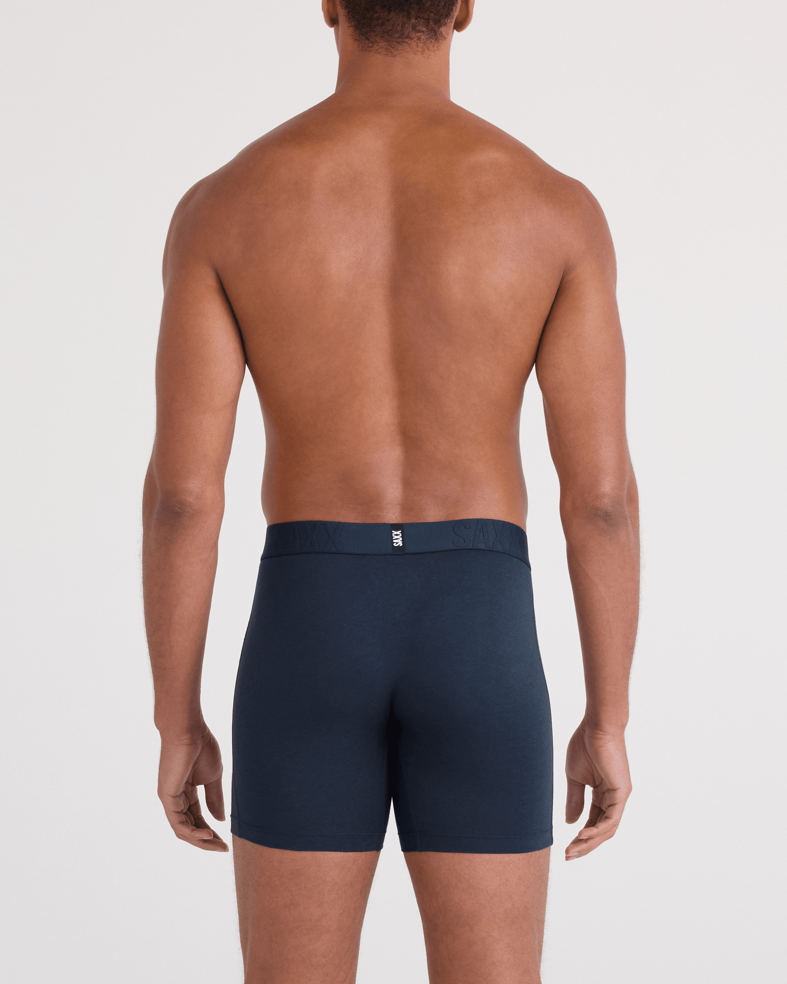 Back - Model wearing DropTemp Cooling Cotton Boxer Brief Fly 2 Pack in Dark Ink/Black