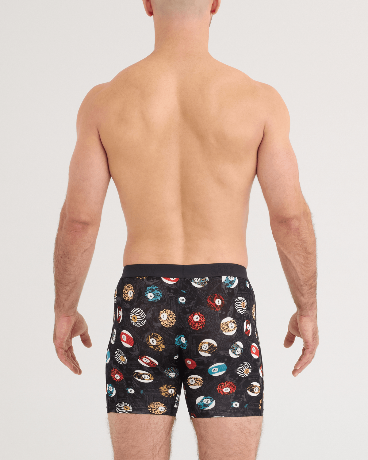 Back - Model wearing Vibe Xtra Soft Comfort Boxer Brief in Billiard Parlor-Black