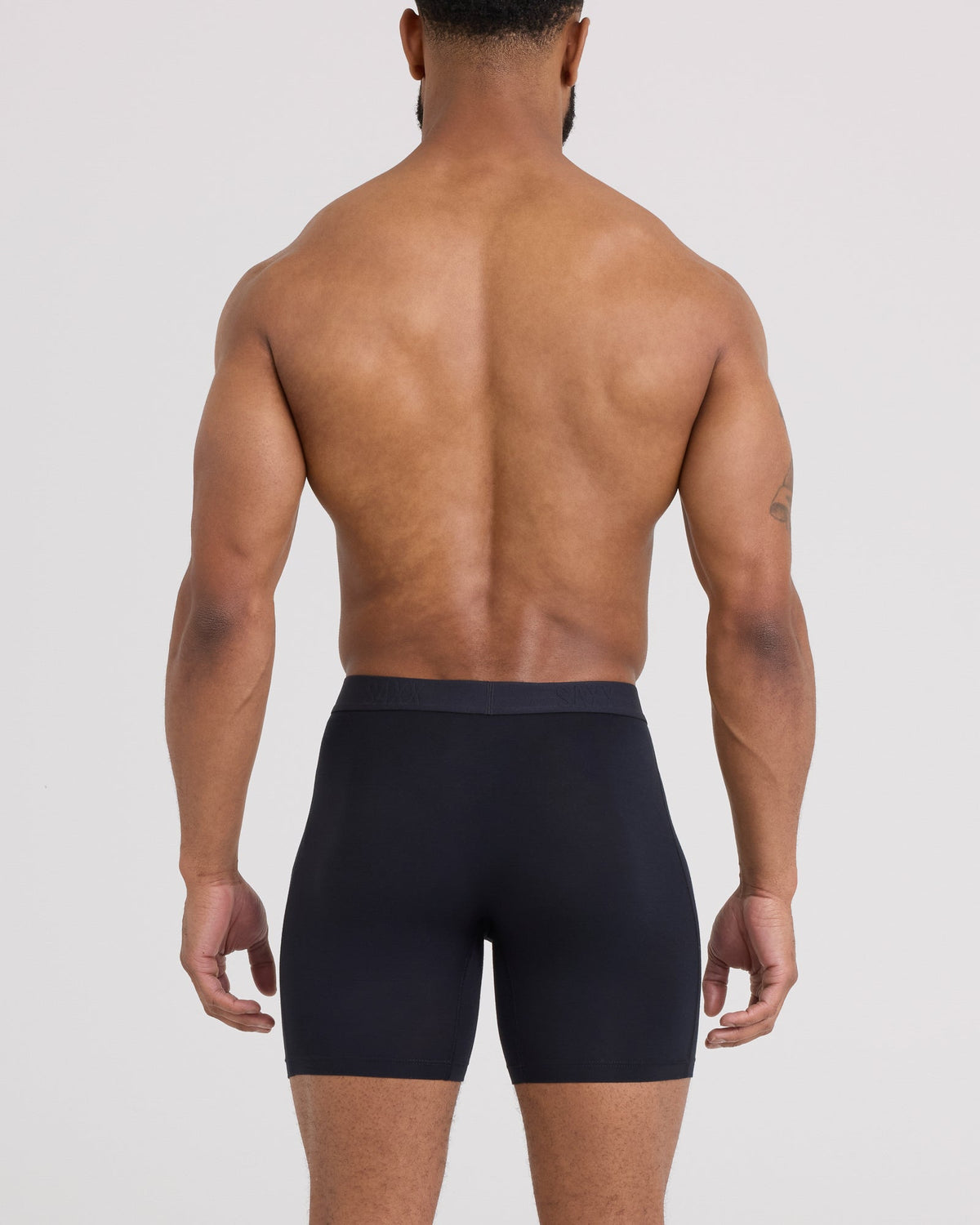 Back - Model wearing Vibe Xtra Boxer Brief Fly 3Pk in Black