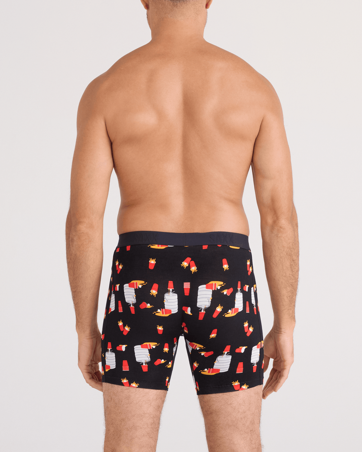 Back - Model wearing Vibe Xtra Soft Comfort Boxer Brief Fly in Tapped Out-Black