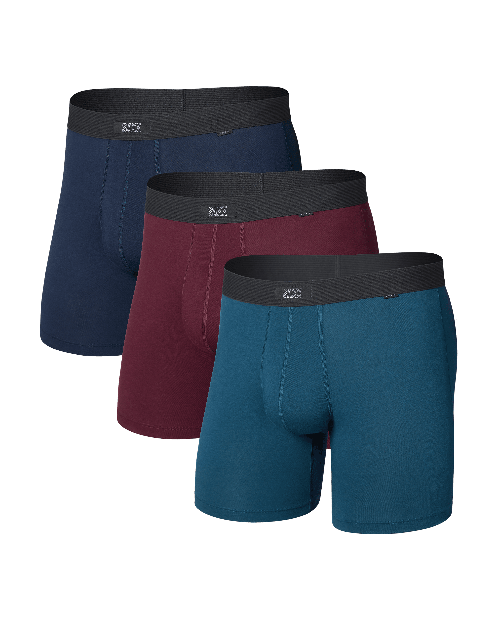 Front of 24Seven Cotton Boxer Brief 3 Pack in Hurricane/Maroon/Navy
