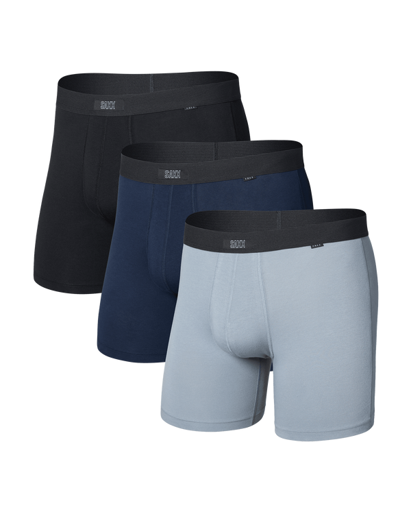 Front of 24Seven Cotton Boxer Brief 3 Pack in Tradewinds/Navy/Black