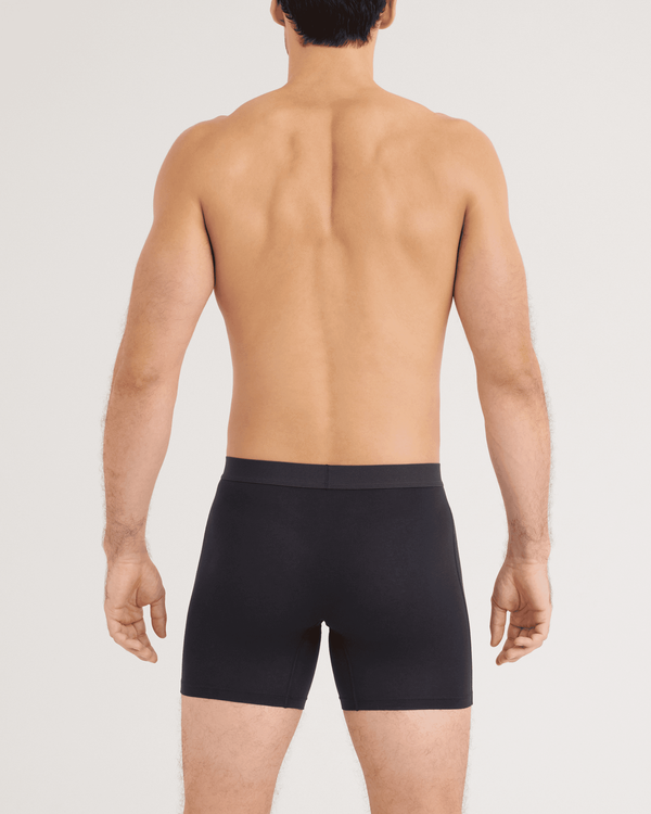 Back - Model wearing 24Seven Cotton Boxer Brief 3 Pack in Black