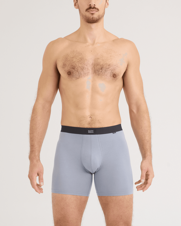 Front - Model wearing 24Seven Cotton Boxer Brief 3 Pack in Tradewinds/Navy/Black