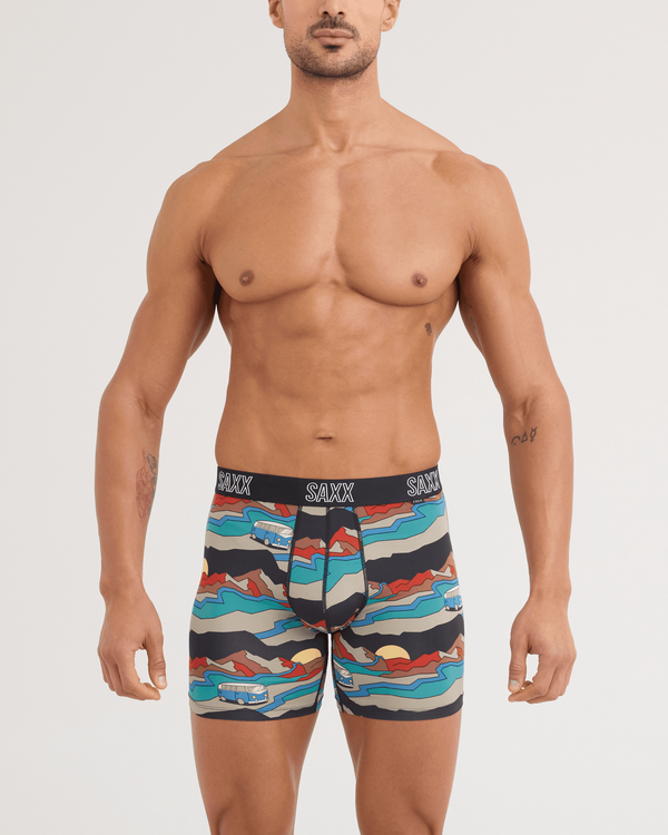Front - Model wearing DropTemp All Day Cooling Boxer Brief in Cabin Fever-Black