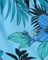Close-up of a blue fabric with tropical leaf pattern