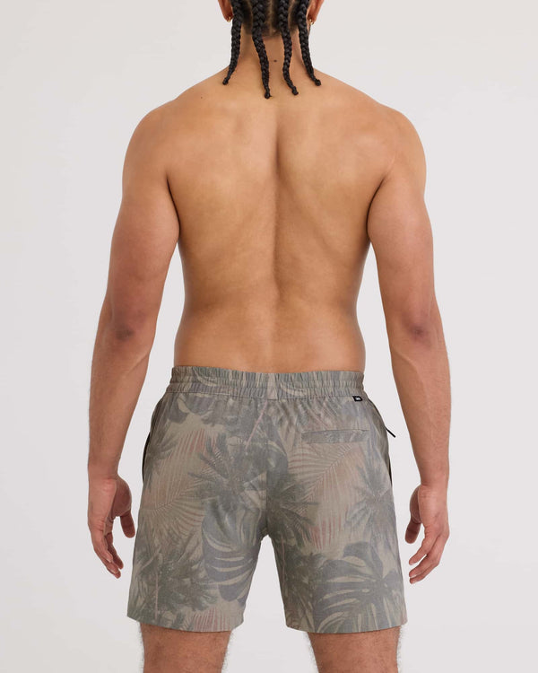 Back - Model wearing Sea To Shore 2N1 Volley Short 6" in Palm Canopy-Khaki