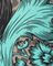 Close-up of a stylized illustration with teal and black elements on a textured background