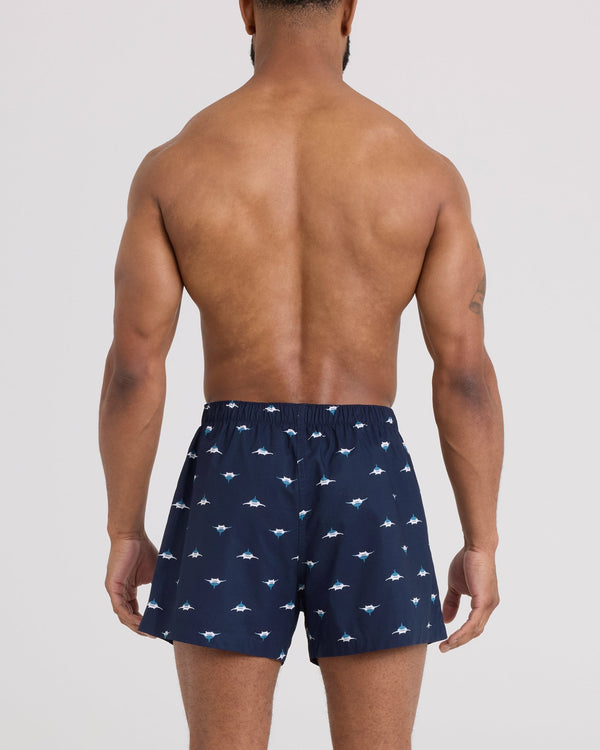 Back - Model wearing 24Seven Cotton Boxer Short in Mini Predator-Maritime