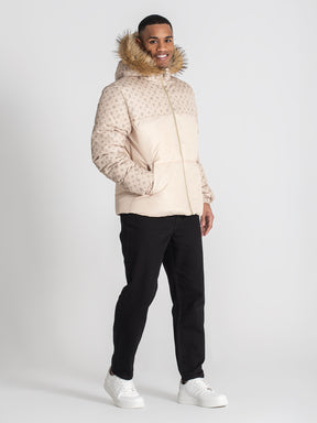 Beige Logomania Puffer Jacket