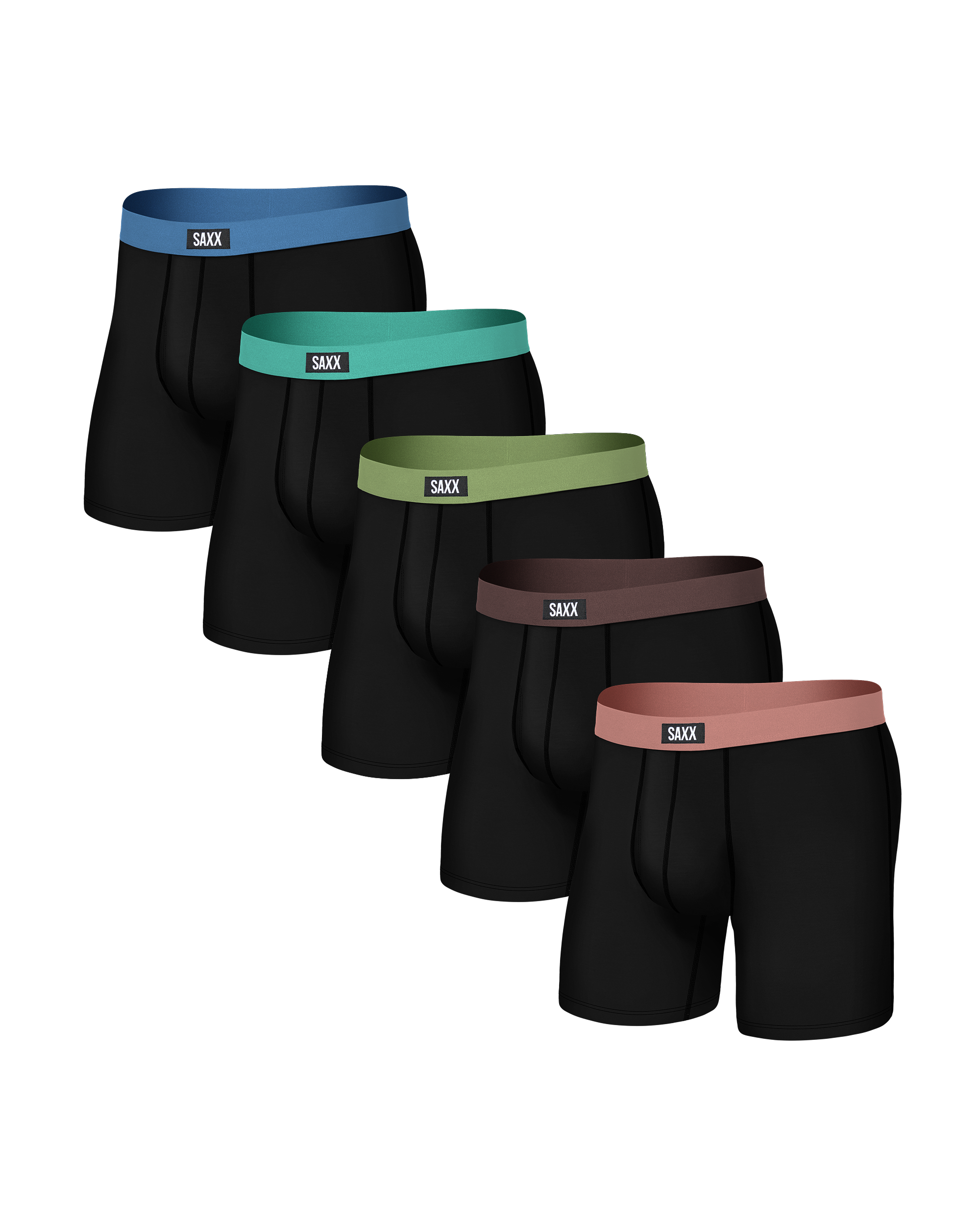 Front of Non-Stop Stretch Cotton Boxer Brief 3 Pack in Black/Multi Waistband