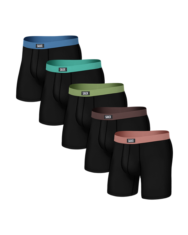 Front of Non-Stop Stretch Cotton Boxer Brief 3 Pack in Black/Multi Waistband