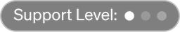 Gray progress bar labeled 'Support Level' with three filled circles out of four.