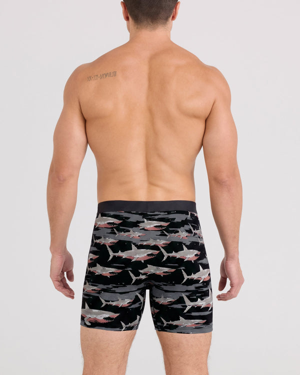 Back - Model wearing Daytripper Comfort Stretch Boxer Brief in Big Byte-Black