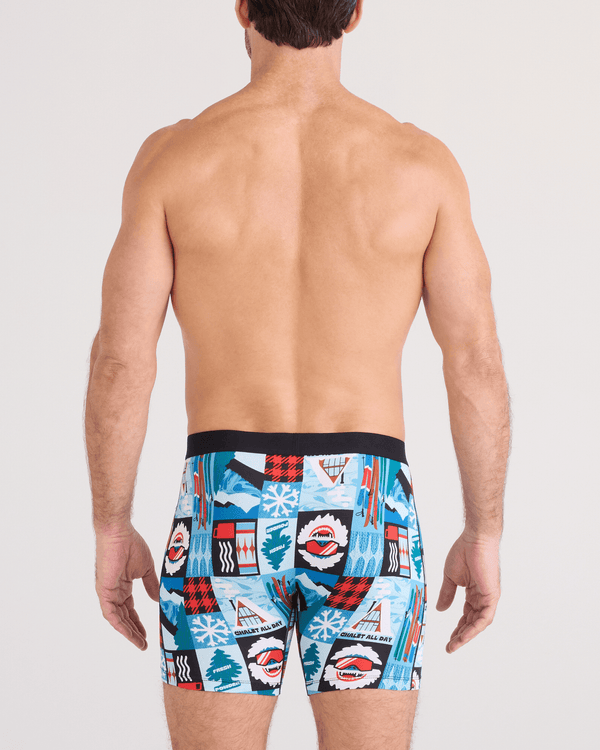 Back - Model wearing  Daytripper Comfort Stretch Boxer Brief Fly in Chalet All Day-Blue