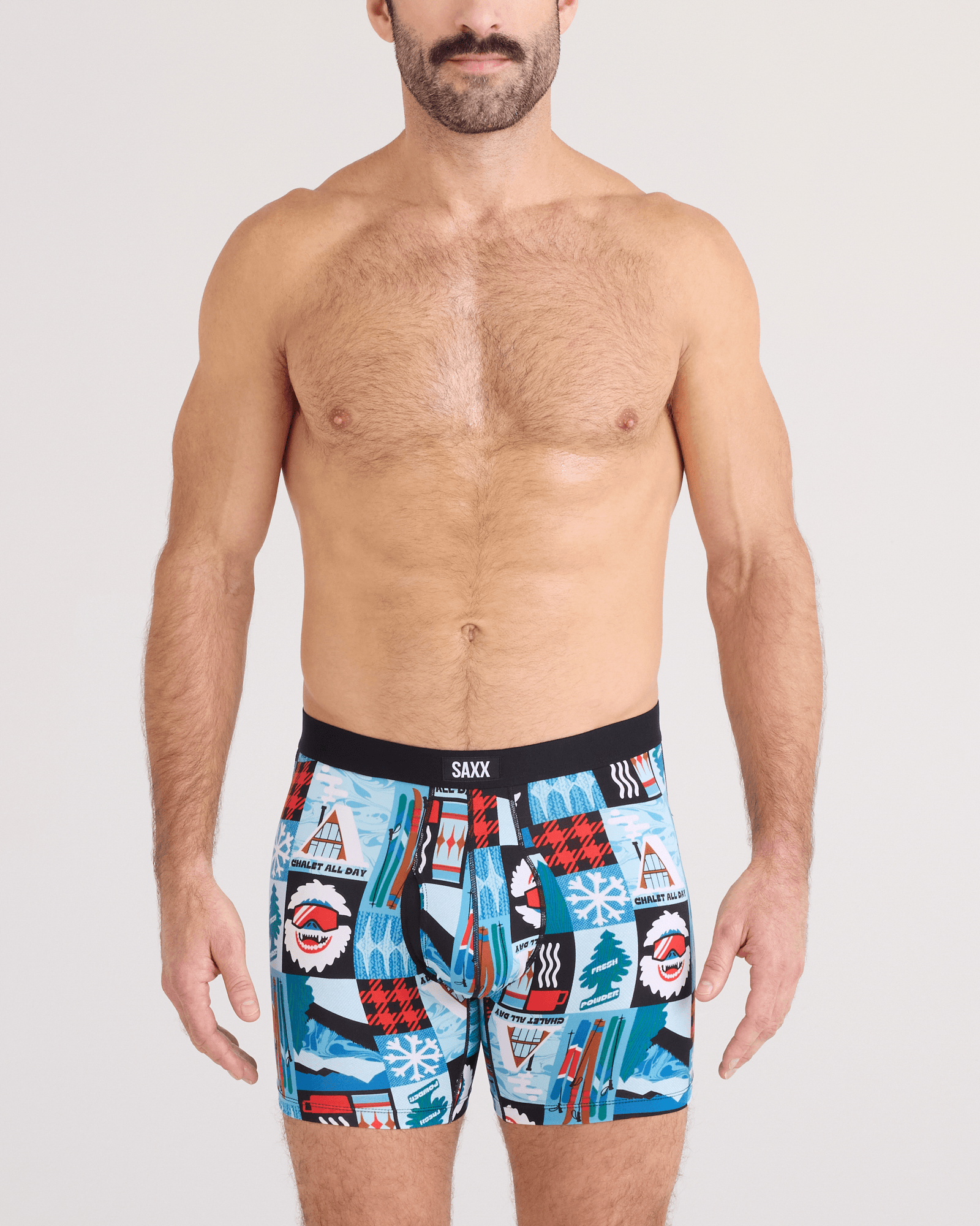 Front - Model wearing  Daytripper Comfort Stretch Boxer Brief Fly in Chalet All Day-Blue