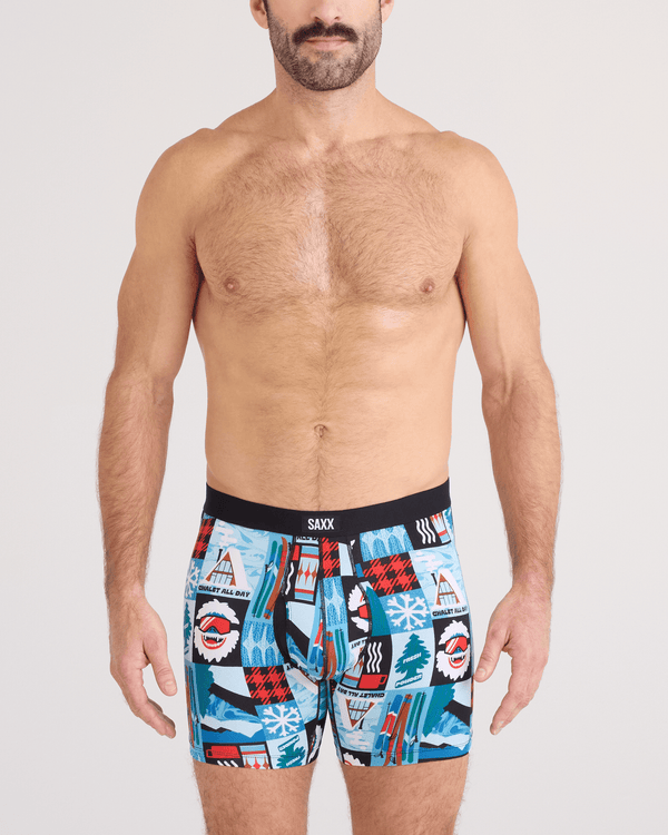 Front - Model wearing  Daytripper Comfort Stretch Boxer Brief Fly in Chalet All Day-Blue