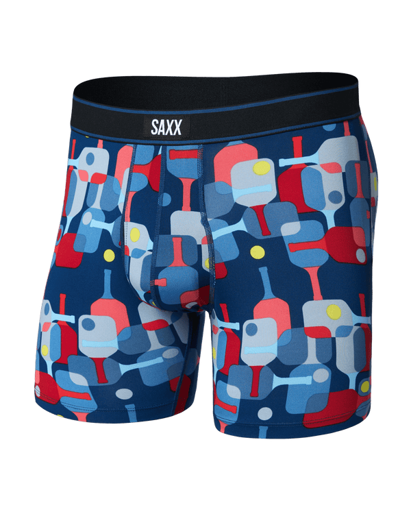 Front of Daytripper Comfort Stretch Boxer Brief Fly in Pickle Paddle-Navy Dawn