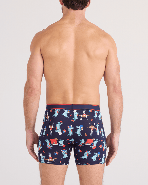 Back - Model wearing  Daytripper Comfort Stretch Boxer Brief Fly in Tailgator BBQ-Maritime
