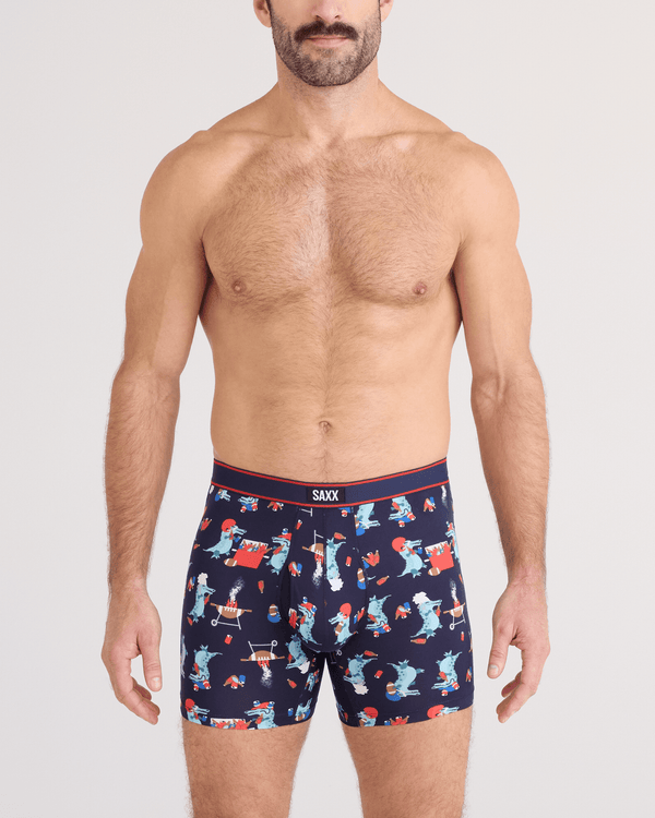 Front - Model wearing  Daytripper Comfort Stretch Boxer Brief Fly in Tailgator BBQ-Maritime