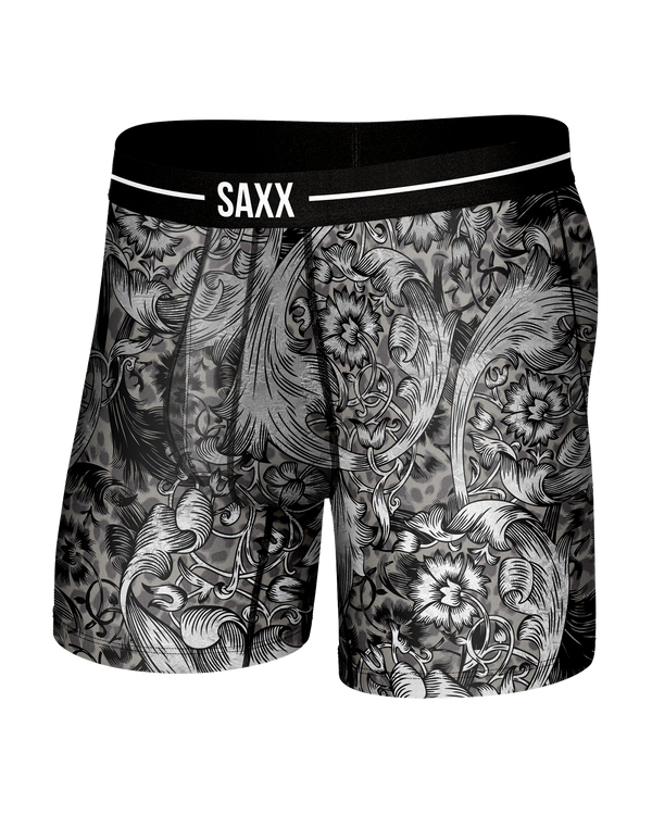 Front of Volt Breathable Mesh Boxer Brief in Fleur De League-Black