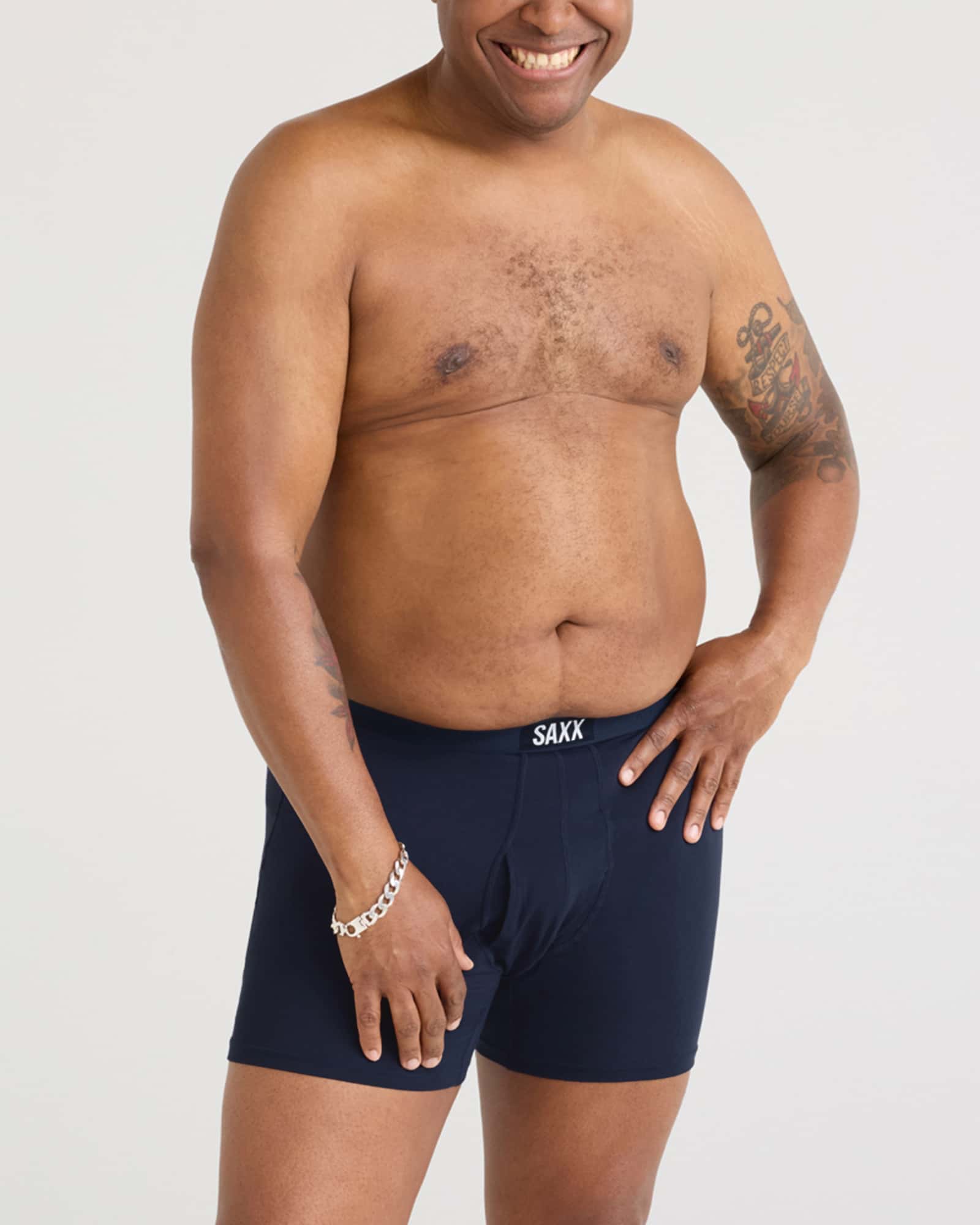 Back - Model Wearing Ultra Super Soft Boxer Brief (3 Pack) in Navy/City Blue/Heritage