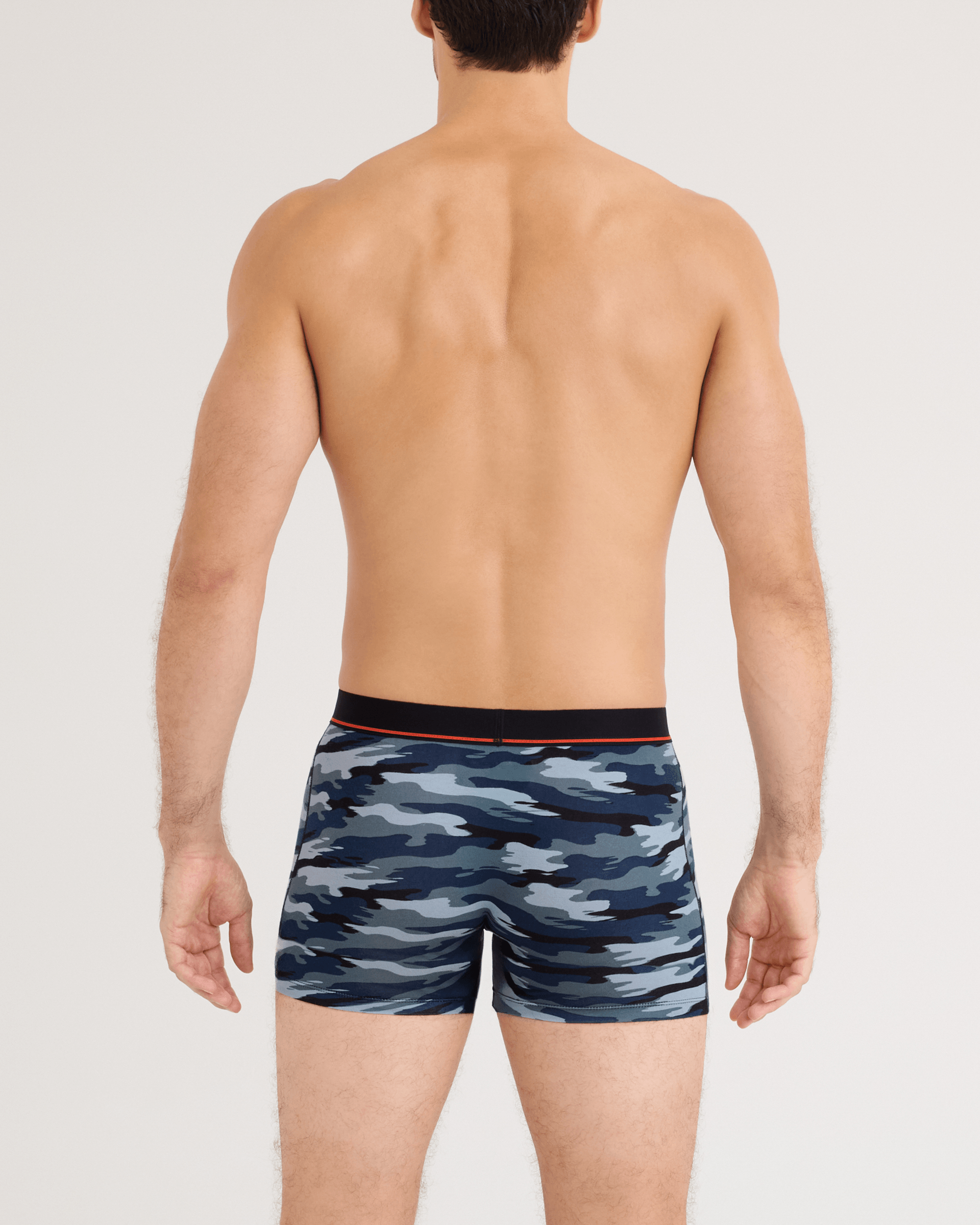 Back - Model wearing Non-Stop Stretch Cotton Boxer Brief Fly in Analog Wave Camo-Multi