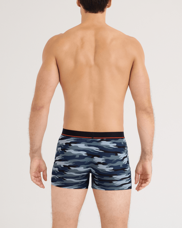 Back - Model wearing Non-Stop Stretch Cotton Boxer Brief Fly in Analog Wave Camo-Multi