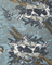Patterned fabric with animals and floral design on a blue background