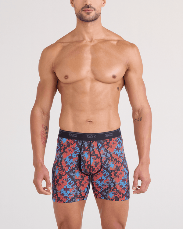 Front - Model wearing  Quest Quick-Dry Mesh Boxer Brief Fly in Heritage Weave-Multi