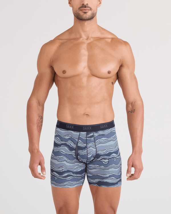 Front - Model wearing  Quest Quick-Dry Mesh Boxer Brief Fly in Lazy River-Multi