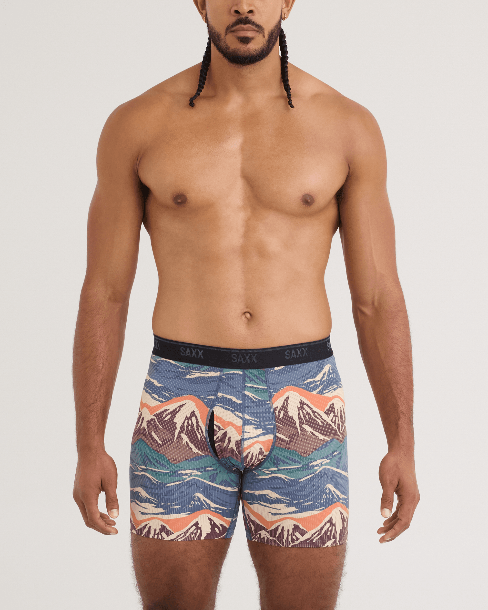 Front - Model wearing Quest Quick-Dry Mesh Boxer Brief 2 Pack in Mountain Top/Maritime