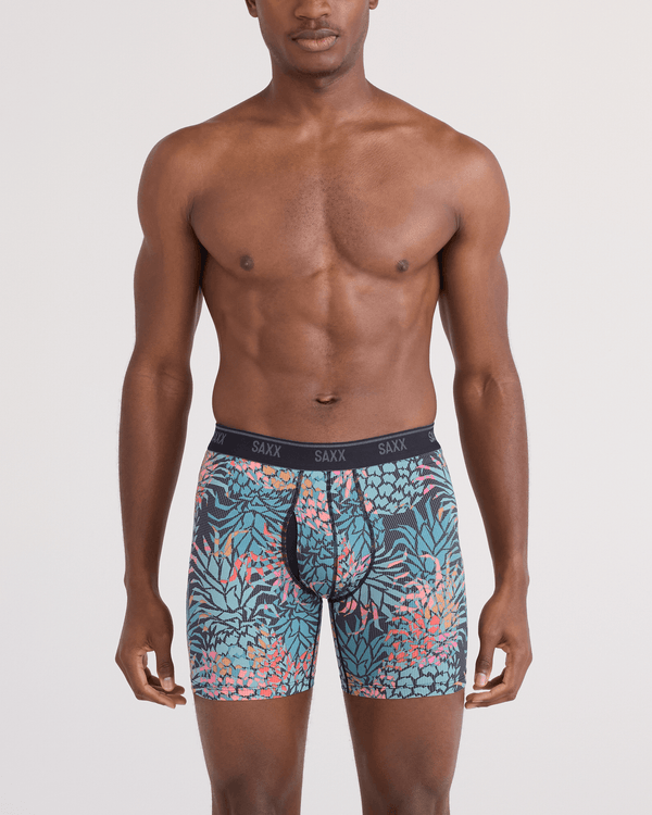 Front - Model wearing  Quest Quick-Dry Mesh Boxer Brief Fly in Pineapple Patch-Multi