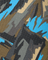 Patterned fabric with camo design in black, blue, and brown colors.
