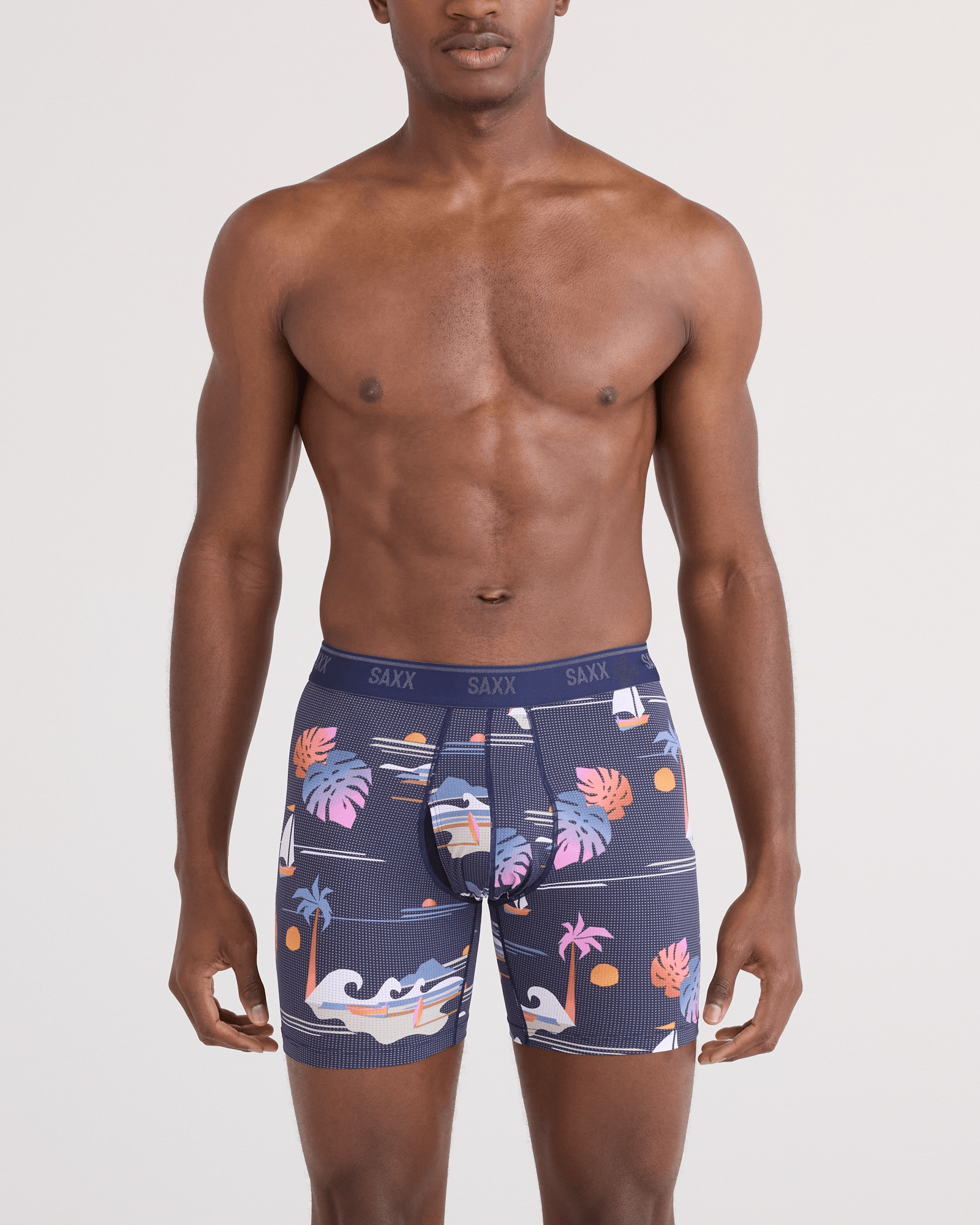 Front - Model wearing  Quest Quick-Dry Mesh Boxer Brief Fly in Sunny Adventure-Maritime