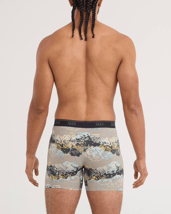 Back - Model wearing Quest Quick-Dry Mesh Boxer Brief in Summits-Cinder