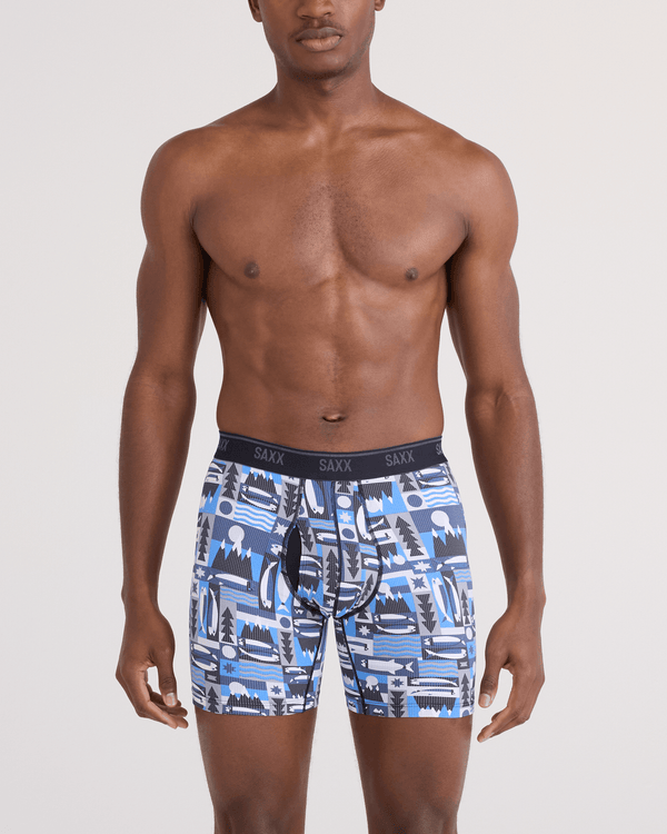 Front - Model wearing  Quest Quick-Dry Mesh Boxer Brief Fly in Winter Angler-Blue
