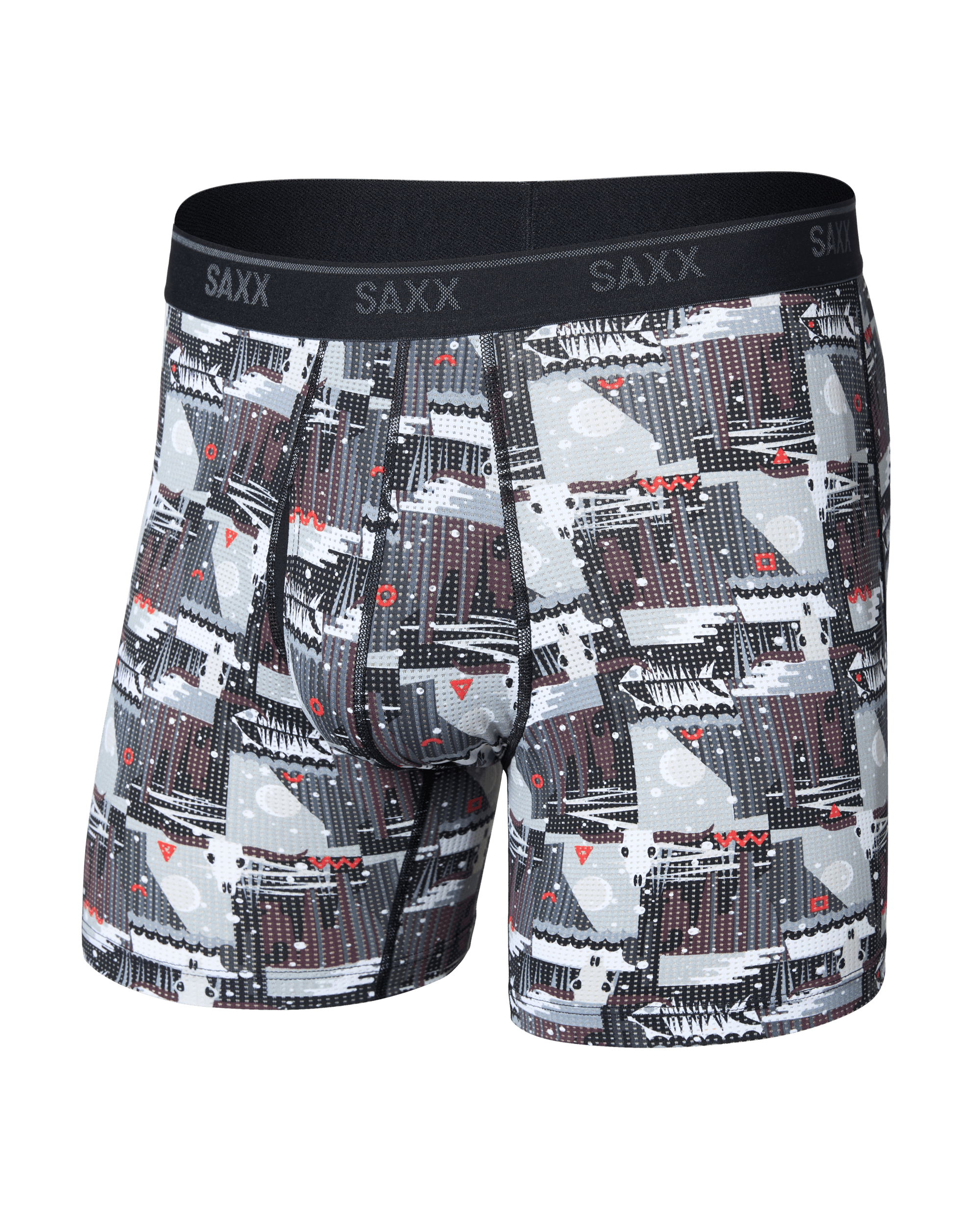 Front of Quest Quick-Dry Mesh Boxer Brief in Winter Trek-Black