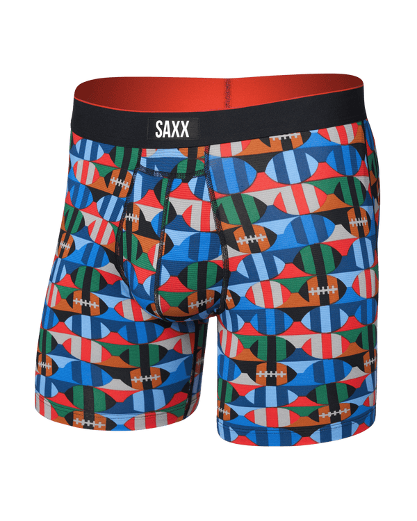 Front of  Multi-Sport Mesh Boxer Brief Fly in Gridiron Check-Multi